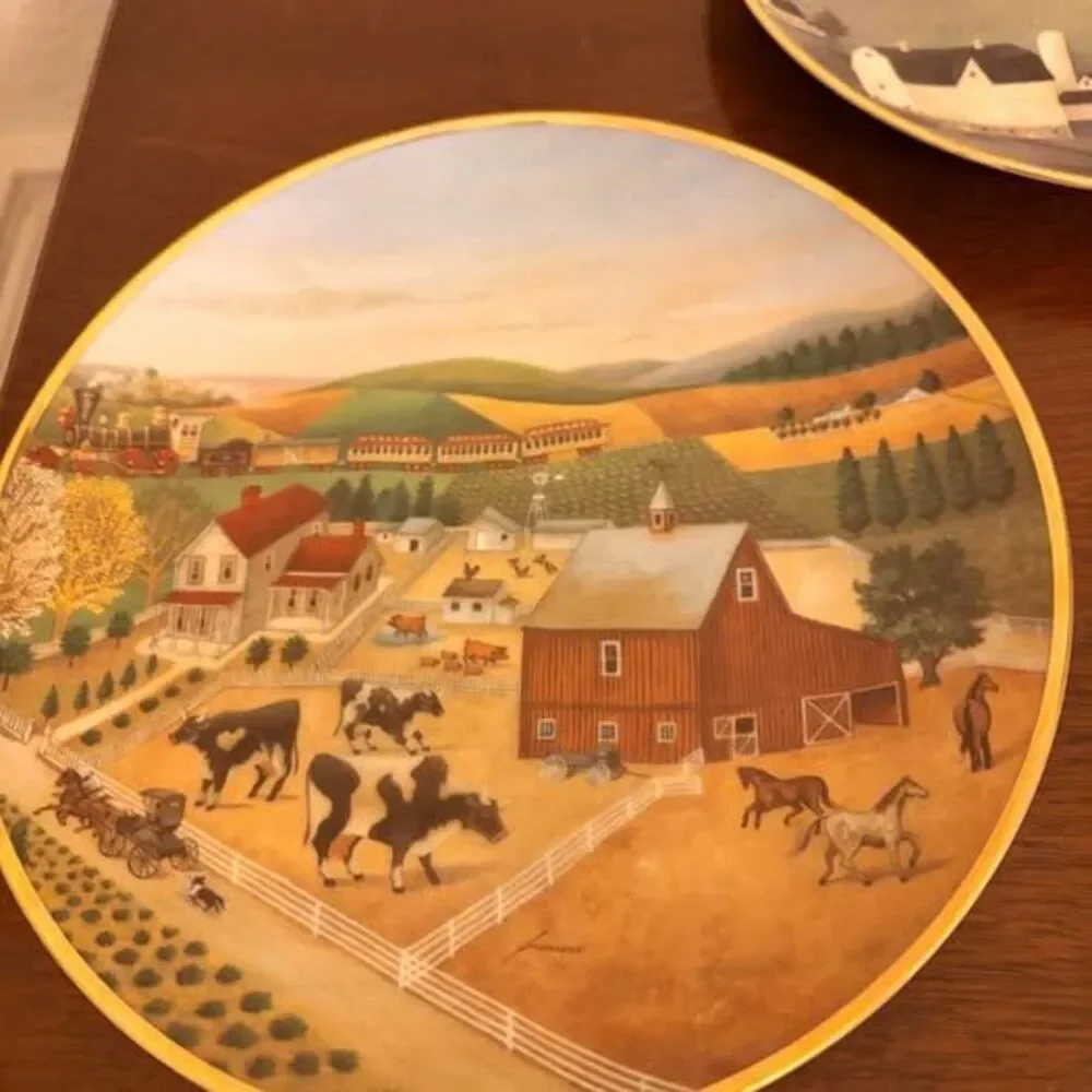 Franklin Mint American Folk Art Collection Cow Plates